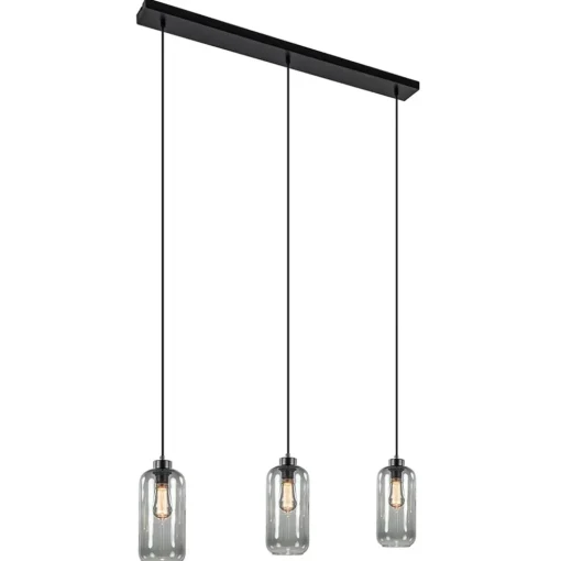3-Lichts eettafelhanglamp smoke glas cilinder