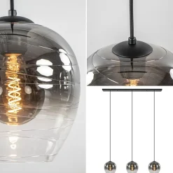 3-Lichts eettafelhanglamp smoke/helder glas