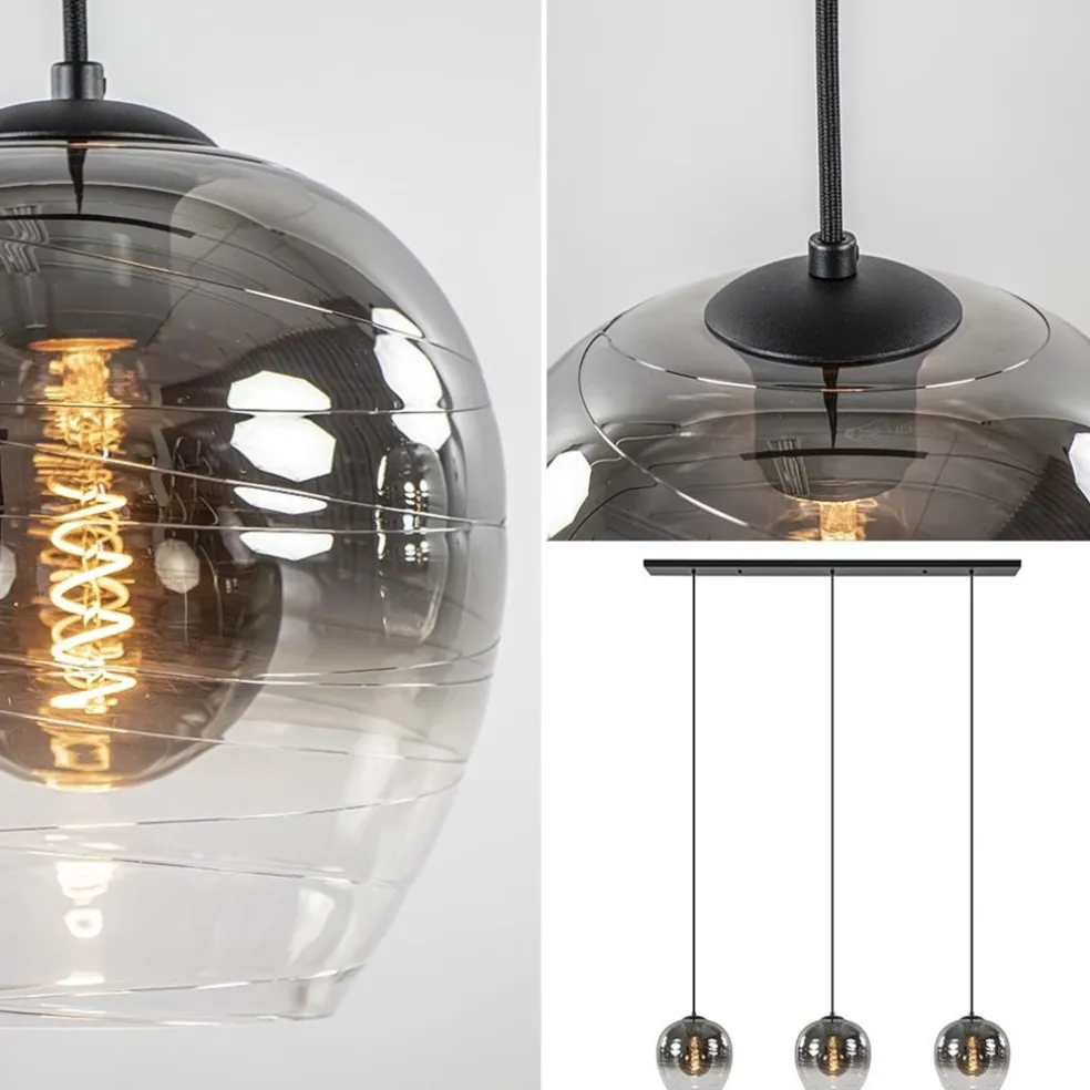 3-Lichts eettafelhanglamp smoke/helder glas