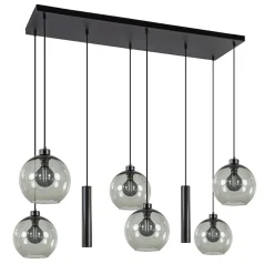8-Lichts eettafelhanglamp smoke glas + GU10 spots