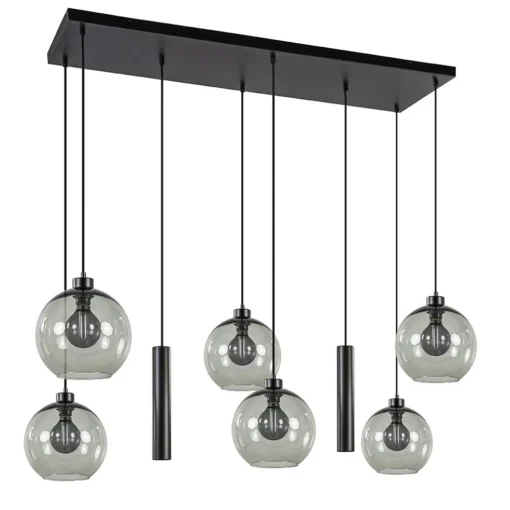 8-Lichts eettafelhanglamp smoke glas + GU10 spots