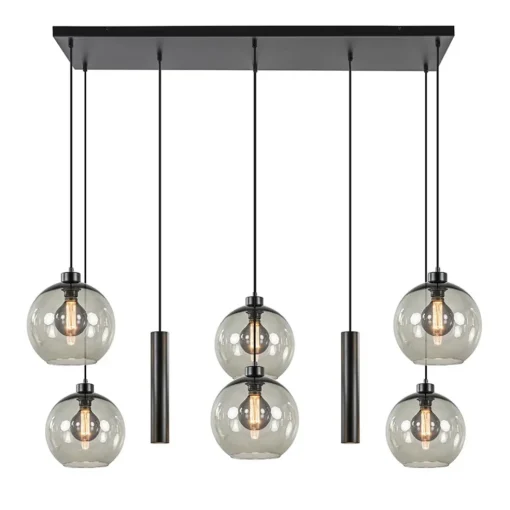 8-Lichts eettafelhanglamp smoke glas + GU10 spots