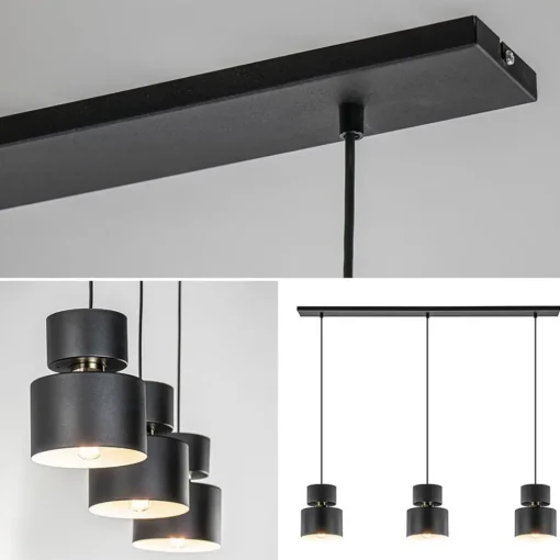 3-Lichts eettafelhanglamp zwart met goud accent