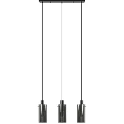 3-Lichts eettafelhanglamp zwart met cilinder smoke glas
