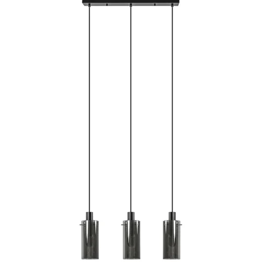 3-Lichts eettafelhanglamp zwart met cilinder smoke glas