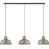 3-Lichts eettafelhanglamp zwart met rotan kappen