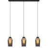 3-Lichts hanglamp balk zwart/marmer met smoke glas
