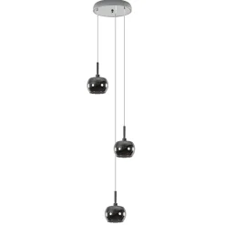 3-Lichts hanglamp chroom met smokey glazen kappen