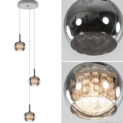 3-Lichts hanglamp chroom met smokey glazen kappen