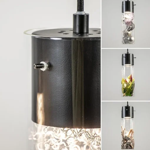 5-Lichts hanglamp cilinder helder glas met zwart
