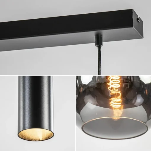 5-Lichts hanglamp cilinders en smoke glas