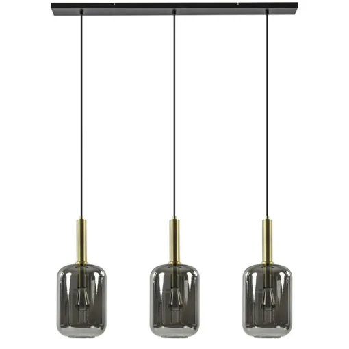 3-Lichts hanglamp Lekar antiek brons met smoke glas