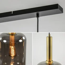 3-Lichts hanglamp Lekar antiek brons met smoke glas