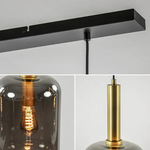 3-Lichts hanglamp Lekar antiek brons met smoke glas