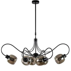 6-Lichts hanglamp mat zwart met smoke glazen kappen
