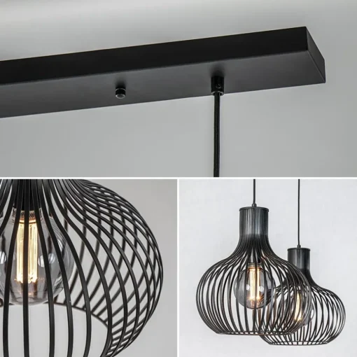 2-Lichts hanglamp met mat zwarte draad kappen