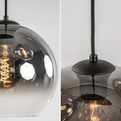 5-Lichts hanglamp ovaal mat zwart met titanium glas