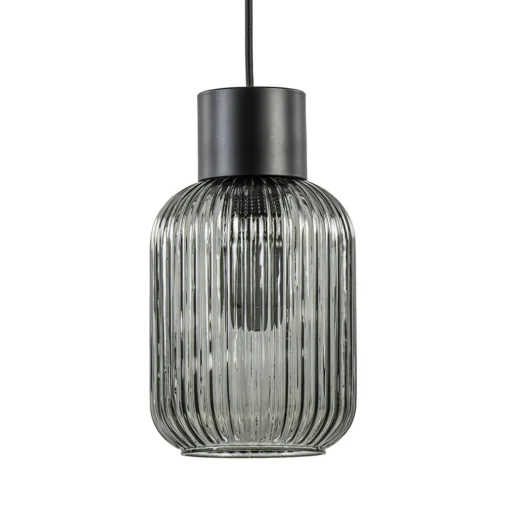 1-Lichts hanglamp zwart met smoke glazen cilinder