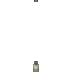 1-Lichts hanglamp zwart met smoke glazen cilinder