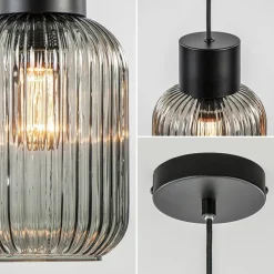 1-Lichts hanglamp zwart met smoke glazen cilinder