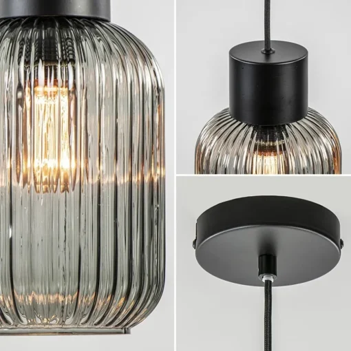 1-Lichts hanglamp zwart met smoke glazen cilinder