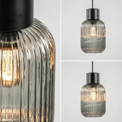 1-Lichts hanglamp zwart met smoke glazen cilinder