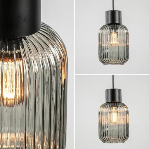 1-Lichts hanglamp zwart met smoke glazen cilinder