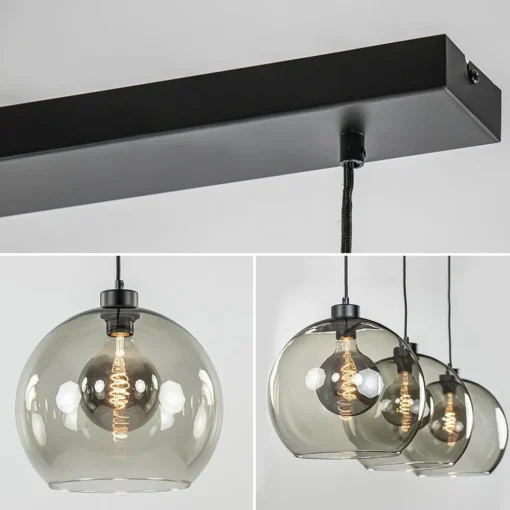 3-Lichts hanglamp zwart met smoke glas