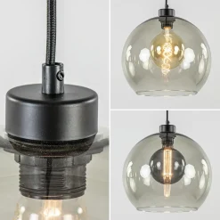 3-Lichts hanglamp zwart met smoke glas
