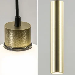 5-Lichts hanglamp zwart-goud met opaal glas