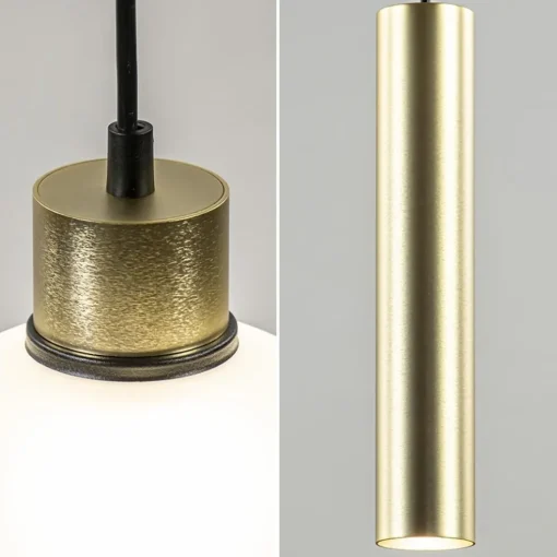 5-Lichts hanglamp zwart-goud met opaal glas