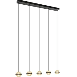 5-Lichts LED eettafelhanglamp zwart met champagne glas