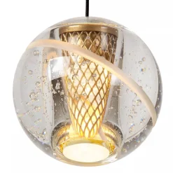 5-Lichts LED eettafelhanglamp goud met glas