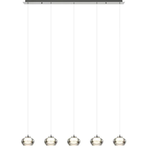 5-Lichts LED eettafelhanglamp smoke glas dimbaar