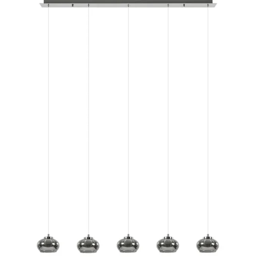 5-Lichts LED eettafelhanglamp smoke glas dimbaar