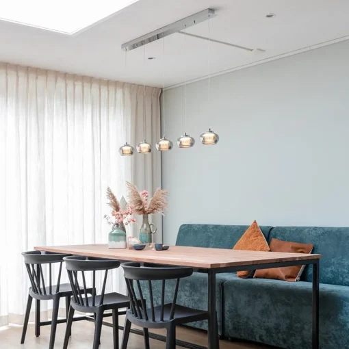 5-Lichts LED eettafelhanglamp smoke glas dimbaar
