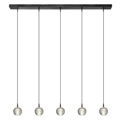 5-Lichts LED eettafelhanglamp helder glazen bollen