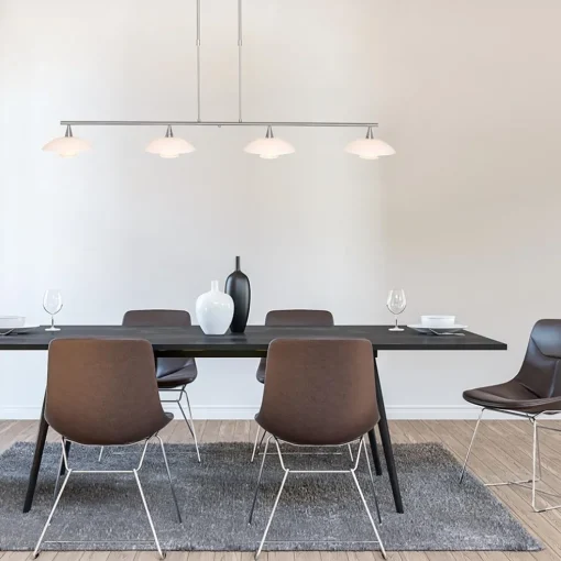 4-Lichts LED hanglamp staal met witte schotels dimbaar