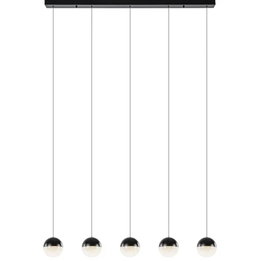 5-Lichts LED hanglamp zwart met diamant zand 3-standen dimbaar