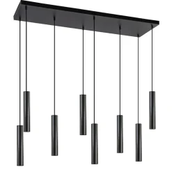 8-Lichts metalen hanglamp cilinders mat zwart