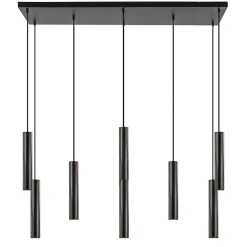 8-Lichts metalen hanglamp cilinders mat zwart