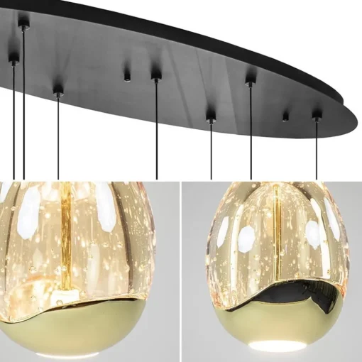 8-Lichts ovale hanglamp eggs zwart/goud