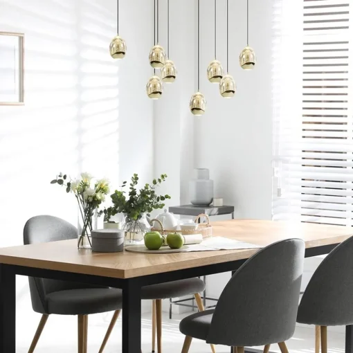 8-Lichts ovale hanglamp eggs zwart/goud