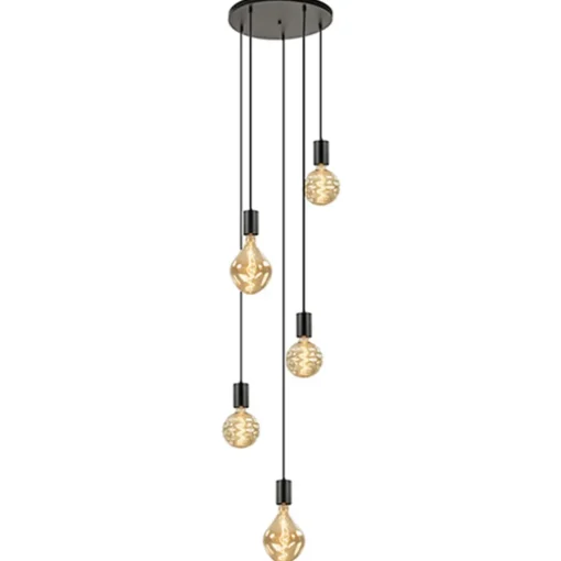 5-lichts plaat rond + pendels zwart ex.lb