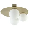 3-Lichts plafondlamp mat goud met witte bollen