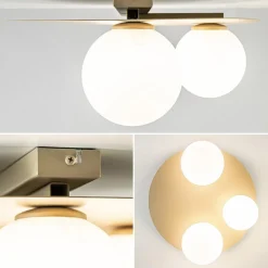 3-Lichts plafondlamp mat goud met witte bollen