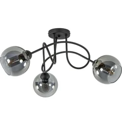 3-Lichts plafondlamp zwart met smoke glazen bollen