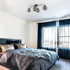 4-Lichts plafondlamp zwart met smoke glazen bollen