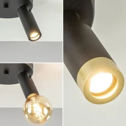 2-Lichts plafondspot mat zwart met gouden accent