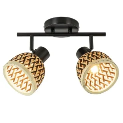 2-Lichts plafond/wandlamp zwart met bamboe kappen